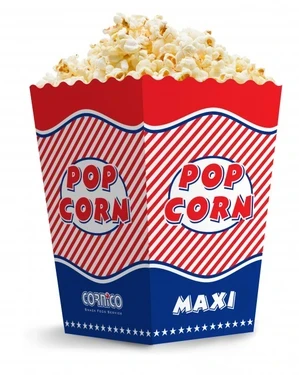 POPCORNiCO Cutie pliabilă mare Popcorn roșu albastru MAXI 5,2 L 275 BUC