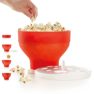 Recipient silicon RED cu capac pentru popcorn la microunde